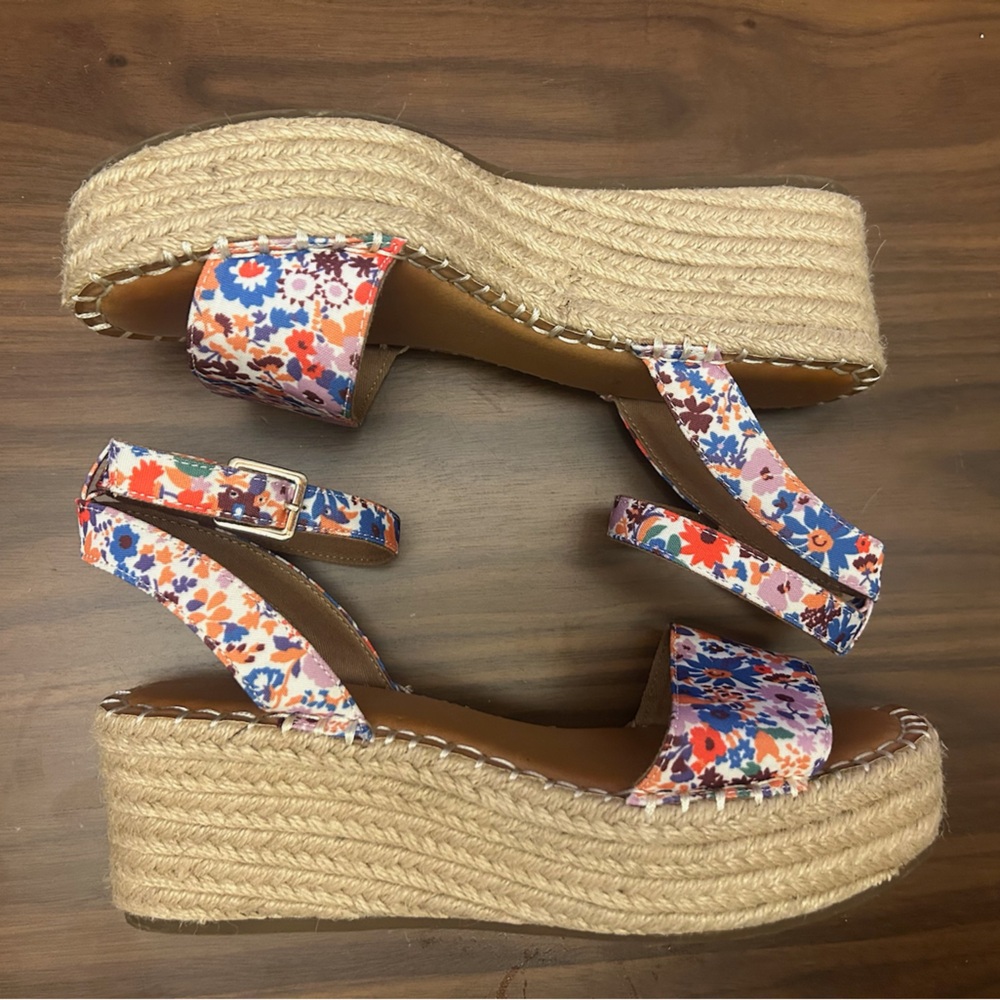 Kelly & Katie Faydrena Floral Espadrille Wedge Sandals Open Toe Multi Womens 8 - Picture 4 of 7